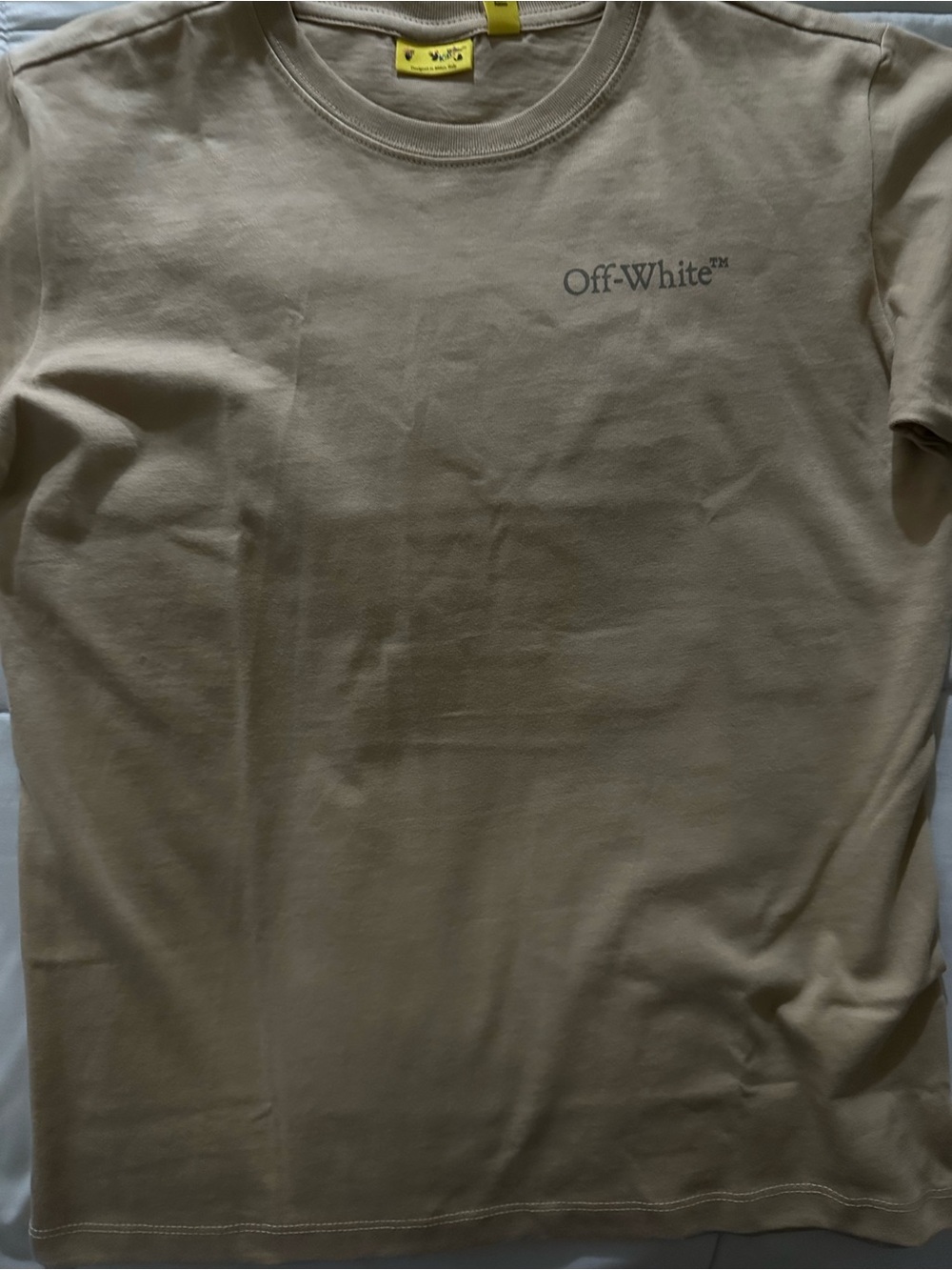 Off-White Beige Crewneck Short Sleeve T-Shirt with Chest Logo